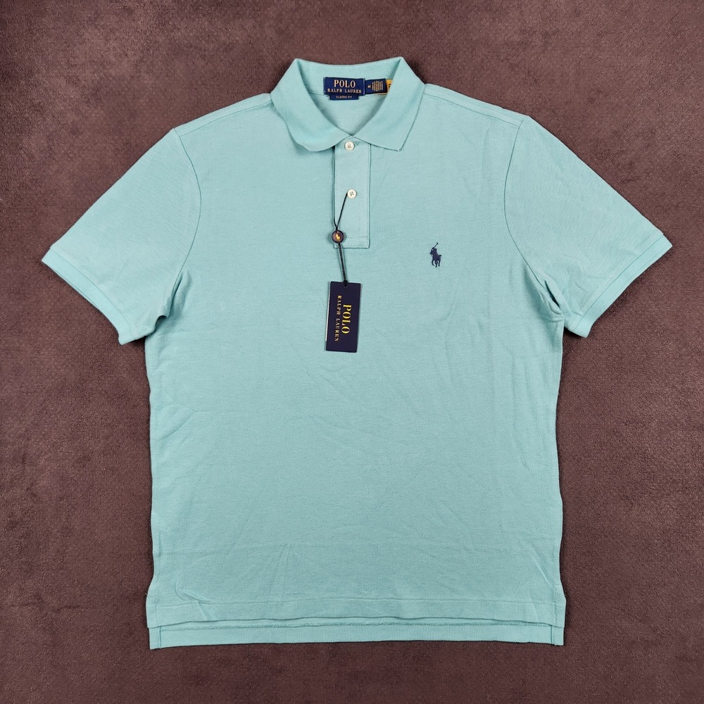 Polo Ralph Lauren Polo Shirt Mens Medium Green Classic Fit Mesh Short Sleeve NEW